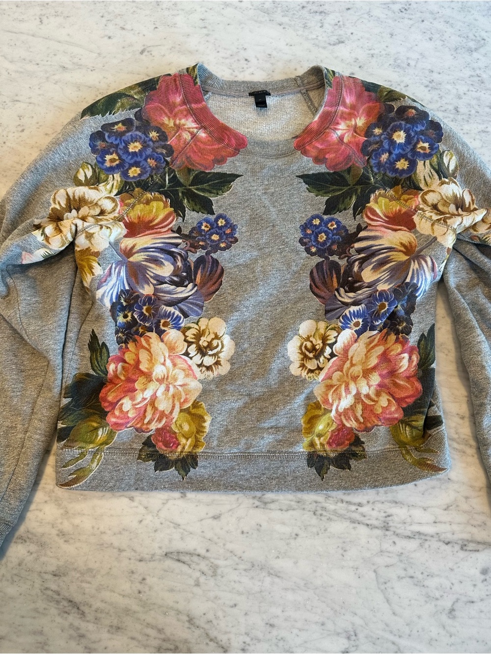 J. Crew Gray Floral Crewneck Sweatshirt with Multicolor Bloom